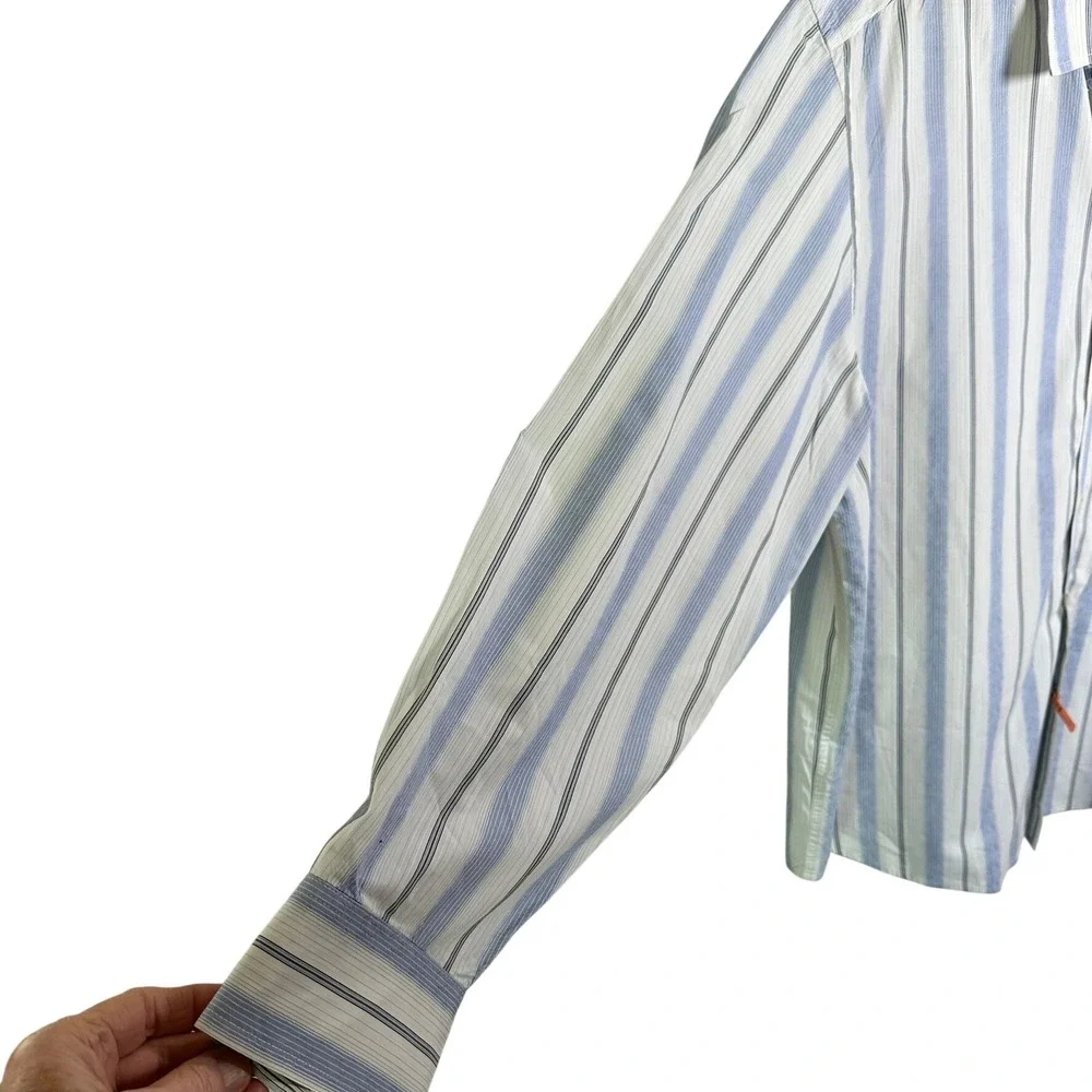Tommy Bahama Denim Mens XXL Blue White Striped Long Sleeve Button Down Shirt - Picture 6 of 8
